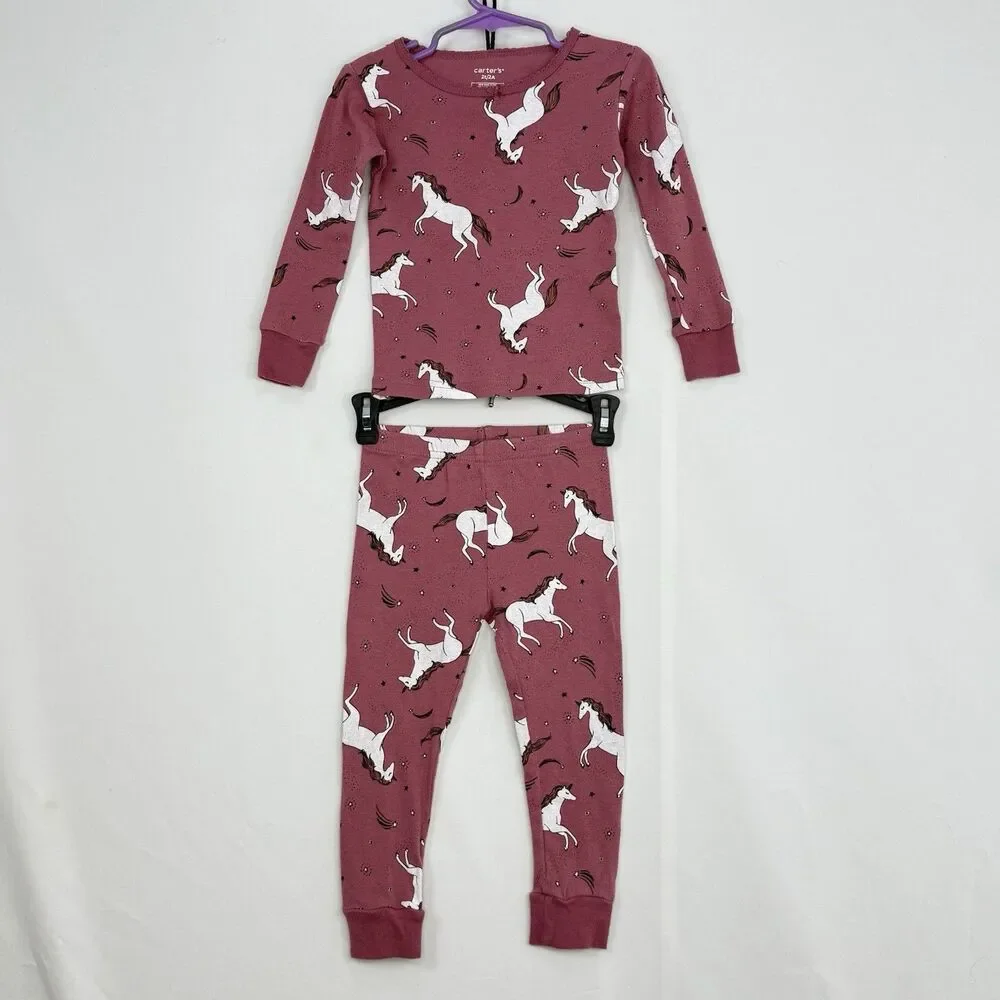 Carter's PJ Set Long Sleeve Shirt & Pants Set Unicorn Pink Girls Toddler 2T/2A